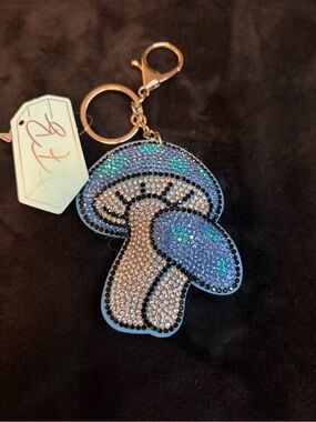 Blue Crystal Mushroom Key & Card Holder Charm